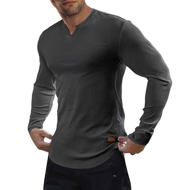 💗LAST DAY PROMOTION - 50%OFF V-Neck Longline Ribbed Tees Shirts Long Sleeve Gym Workout Athletic Menswear Tops