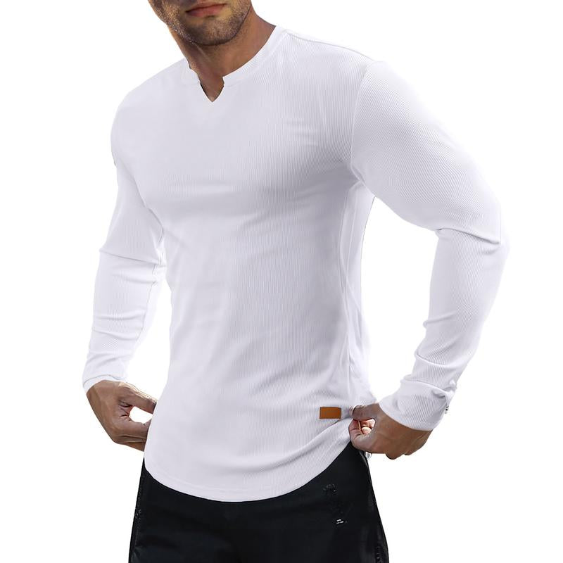💗LAST DAY PROMOTION - 50%OFF V-Neck Longline Ribbed Tees Shirts Long Sleeve Gym Workout Athletic Menswear Tops