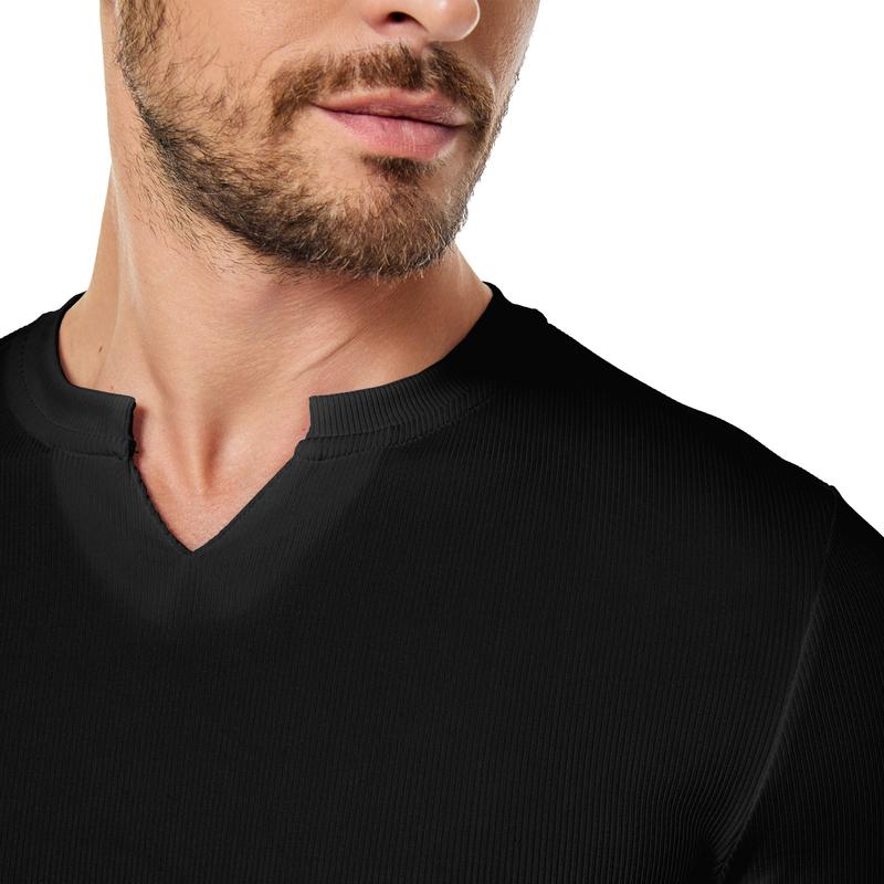 💗LAST DAY PROMOTION - 50%OFF V-Neck Longline Ribbed Tees Shirts Long Sleeve Gym Workout Athletic Menswear Tops