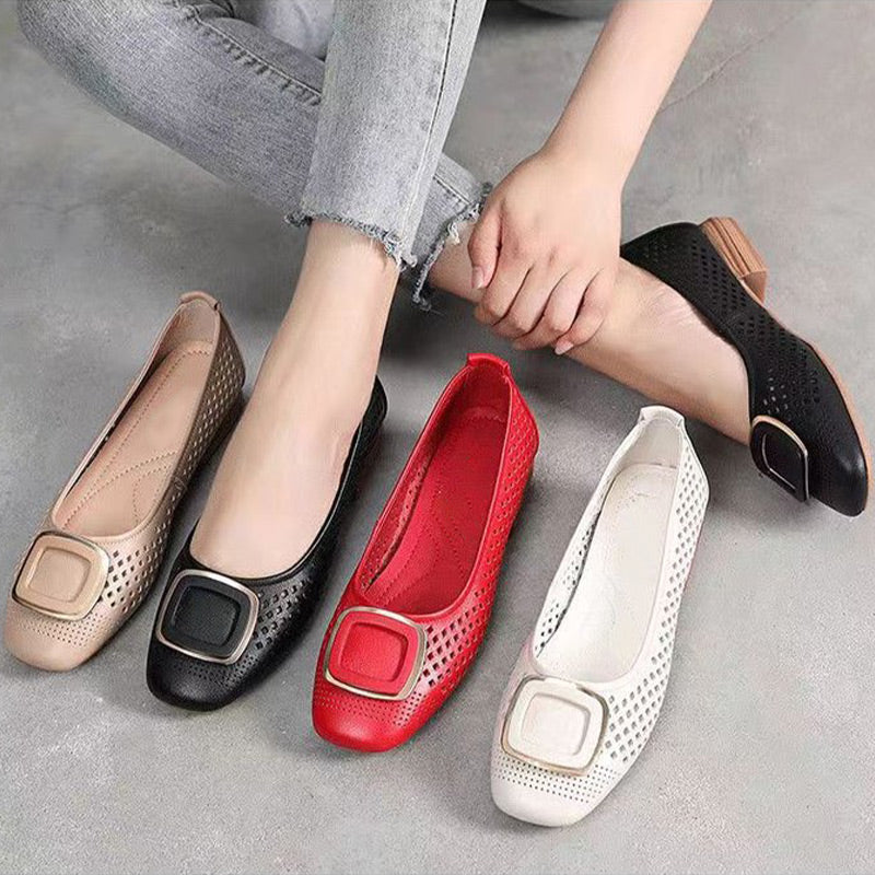 👠Female Soft Bottom Hollow Leather Flat Shoes(50% OFF)