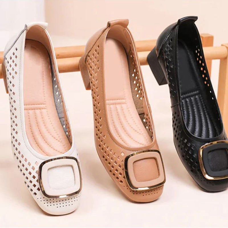 👠Female Soft Bottom Hollow Leather Flat Shoes(50% OFF)