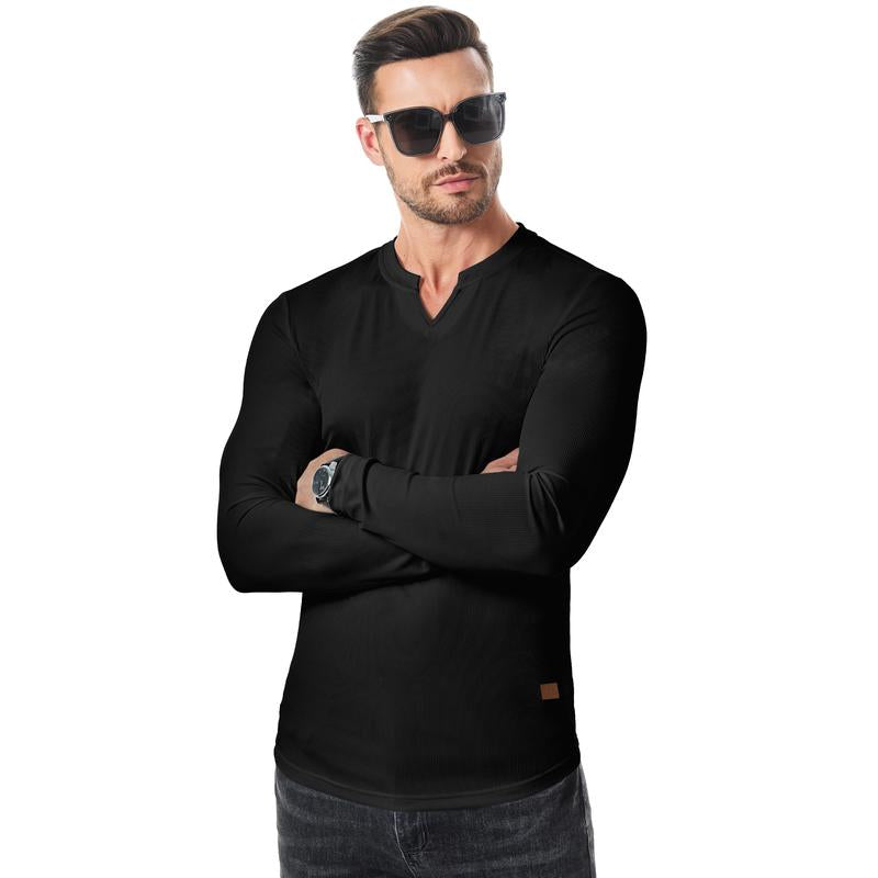 💗LAST DAY PROMOTION - 50%OFF V-Neck Longline Ribbed Tees Shirts Long Sleeve Gym Workout Athletic Menswear Tops
