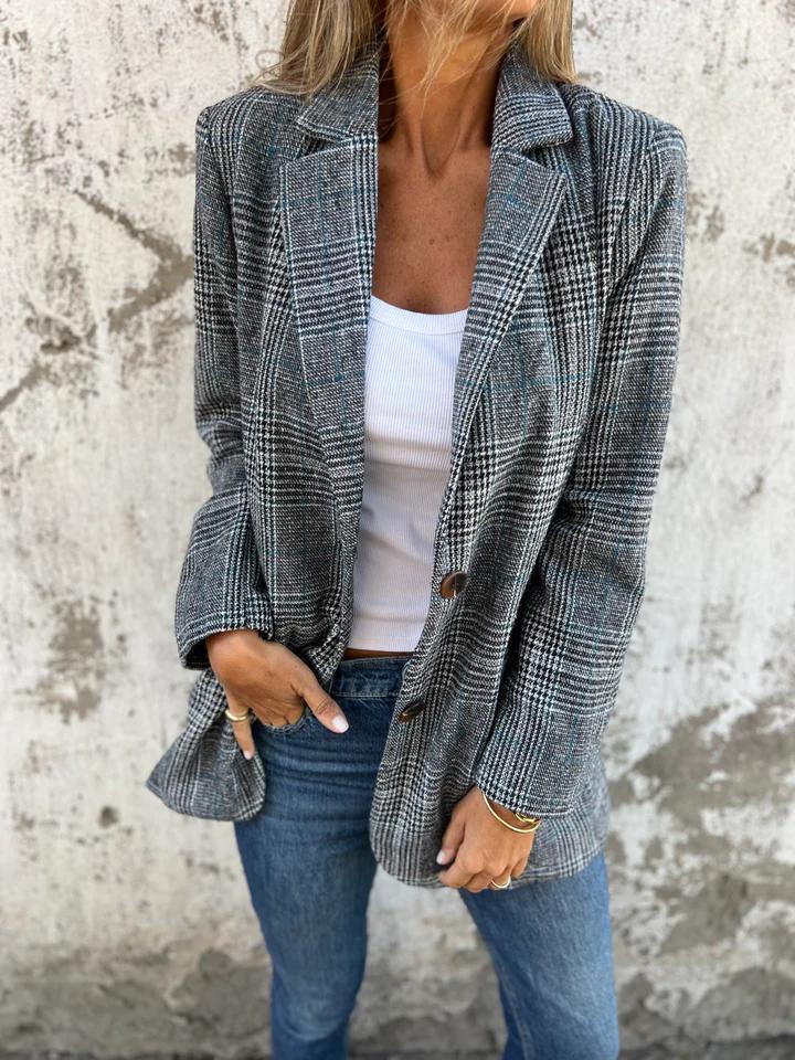 🍂Fall Lapel Collar Slim Button Plaid Small Suit For Women ✈️BUY 2 FREE SHIPPING✈️