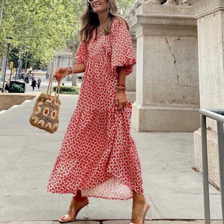 🎊50% off for a limited time🎊2025 Popular Women's Elegant Puff Sleeve Floral Boho Maxi Dress