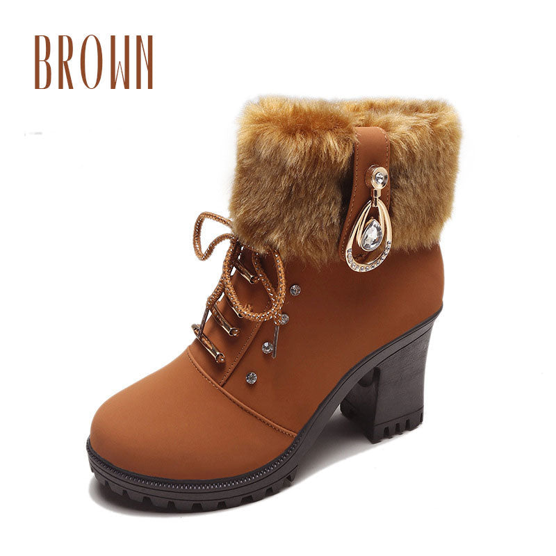 🍁Autumn/Winter Special Offer: 50% Off🍂Women's Plush Zipper Chunky Heel Ankle Boots