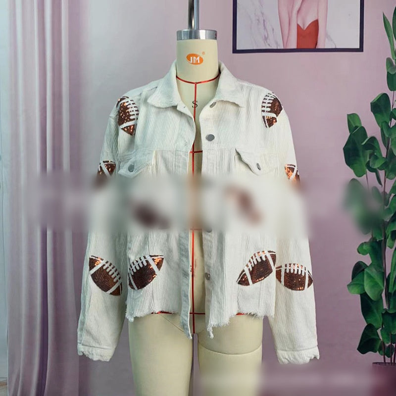 🔥Limited time offer 50% off🔥 Women's Corduroy Jacket with Football Sequin Patch🧥