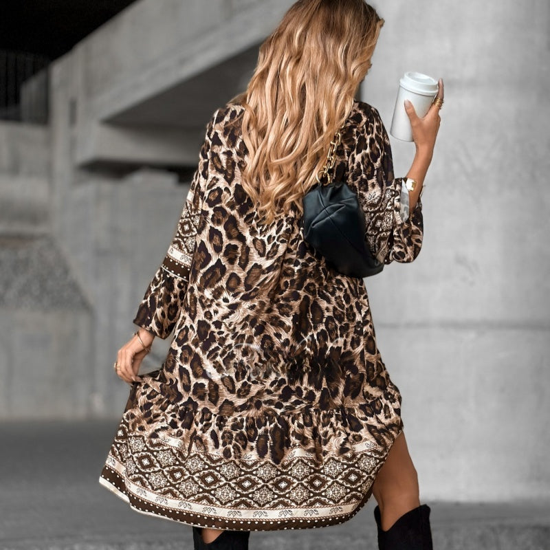 🔥50% off for a limited time 🔥Elegant V-Neck Long-Sleeve Printed Dress 👗 – Figure-Flattering for Spring Tea/Date Nights