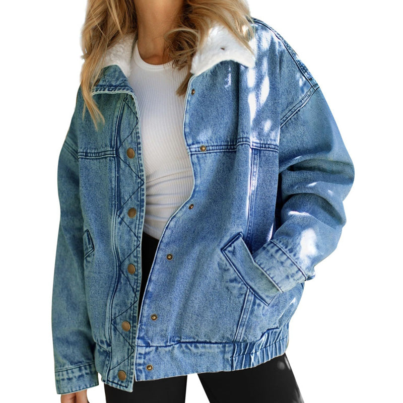 🔥Limited quantity, while stocks last🔥 Denim Jacket with Plush Faux Fur Collar for Women