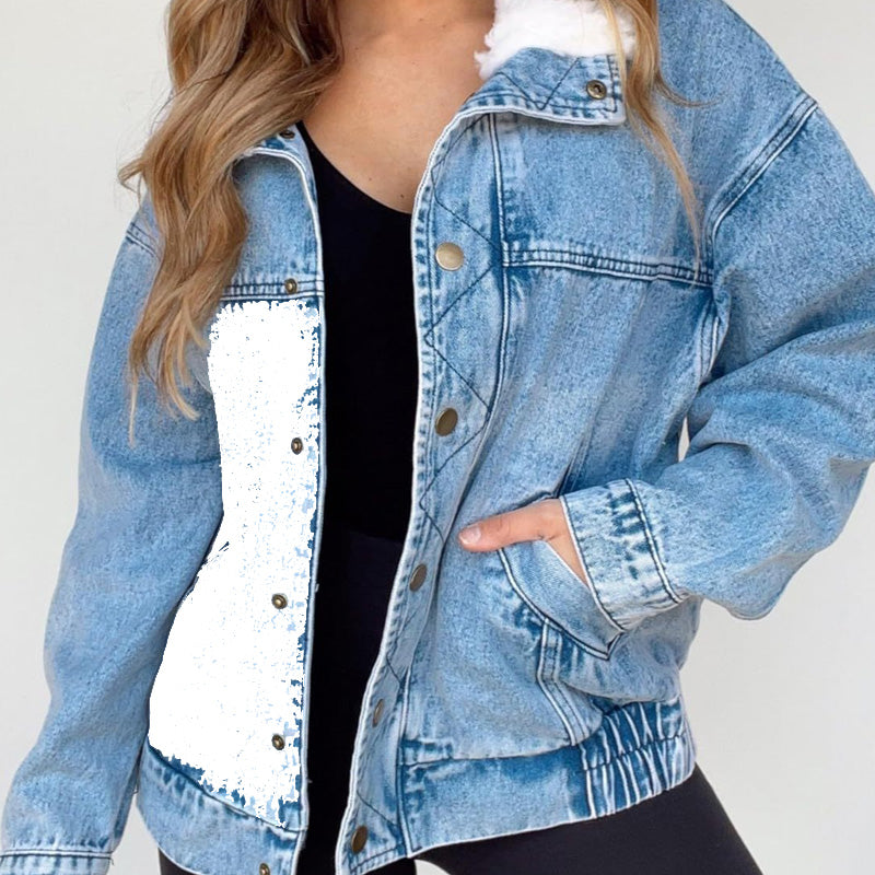 🔥Limited quantity, while stocks last🔥 Denim Jacket with Plush Faux Fur Collar for Women