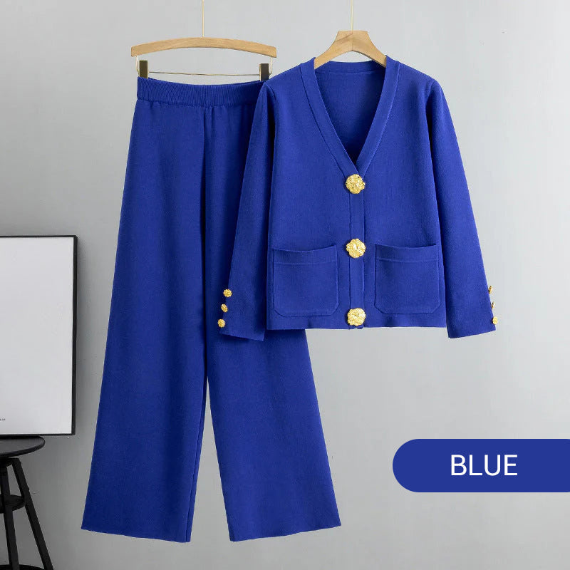 ⏳ Limited time 50% off! 💥Gold Button Soft Knit Trouser Co-Ord，Made of natural plant fibers