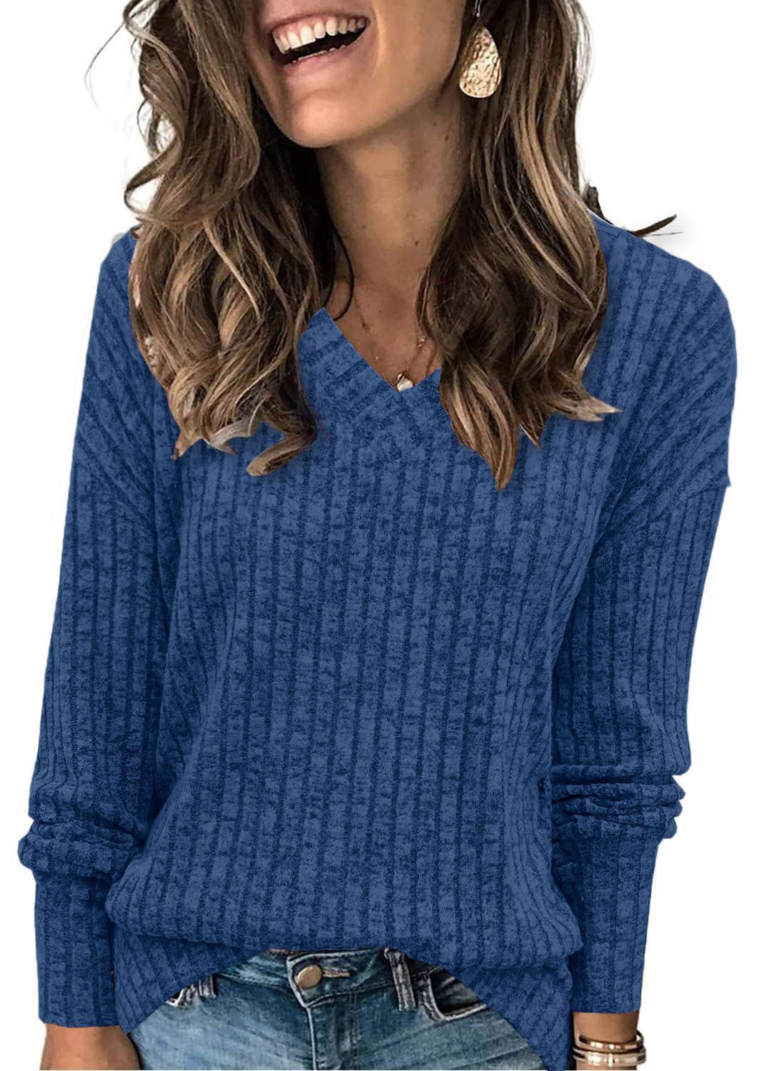 🍂Autumn Hot Sale 49% OFF🔥Women's V Neck Long Sleeve Solid Sweater