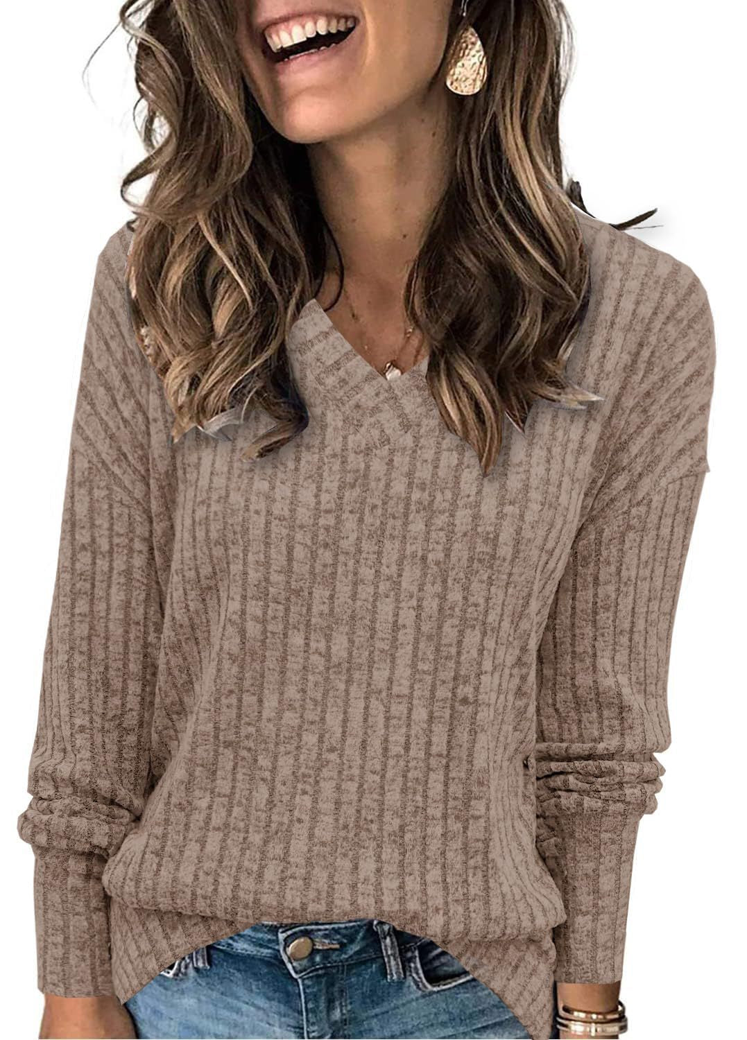 🍂Autumn Hot Sale 49% OFF🔥Women's V Neck Long Sleeve Solid Sweater