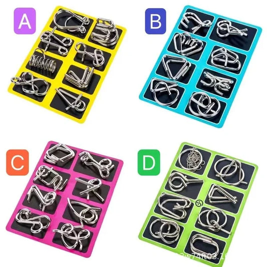 🔥Last day 50% off 🔥Metal Puzzle Ring Eight-Piece Blue Version Brain Teasers，Developing the human brain