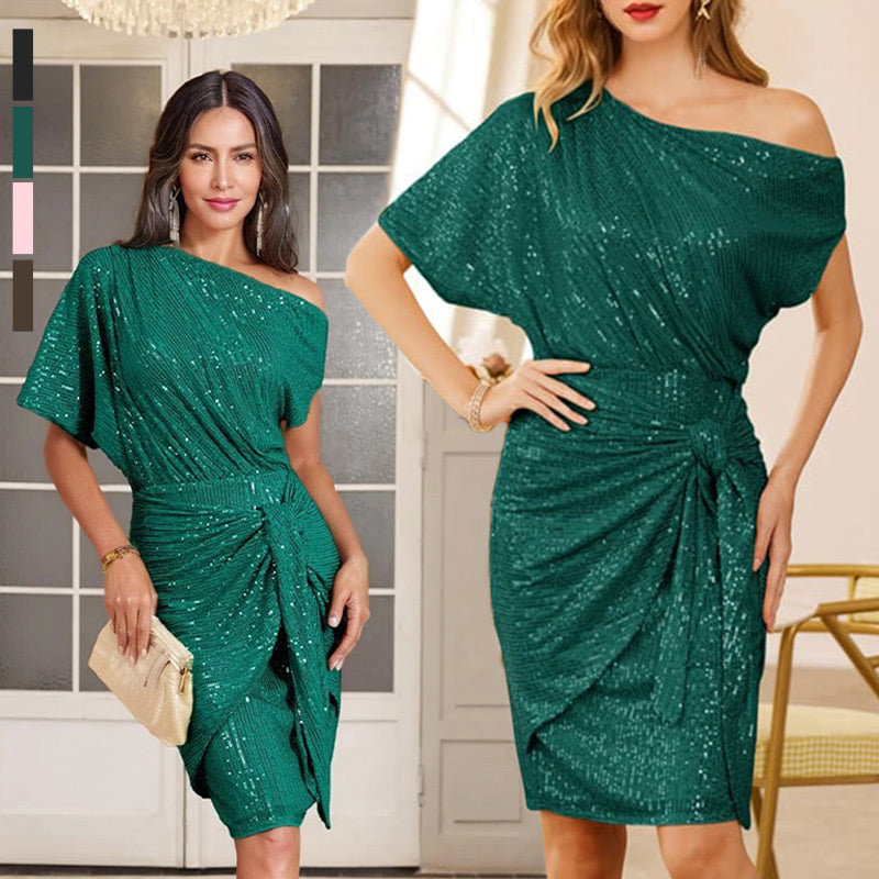🔥 LAST DAY PROMOTION - 50%OFF 🔥💜 Women's One Shoulder Sequin Sparkling Party Club Dress