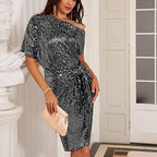 🔥 LAST DAY PROMOTION - 50%OFF 🔥💜 Women's One Shoulder Sequin Sparkling Party Club Dress