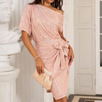 🔥 LAST DAY PROMOTION - 50%OFF 🔥💜 Women's One Shoulder Sequin Sparkling Party Club Dress