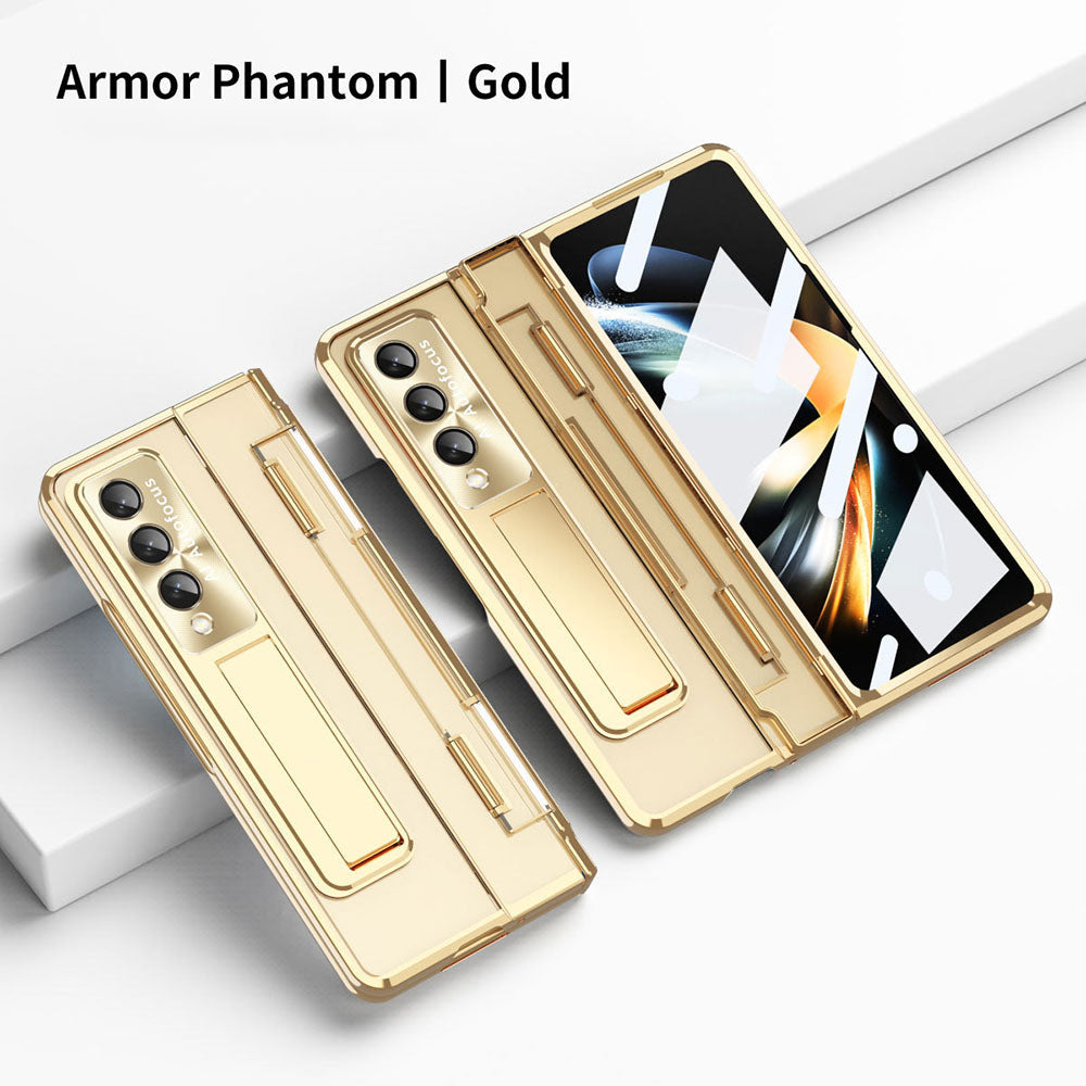 🔥FREE SHIPPING🔥Price determines quality💥Armor Phantom Aluminum Alloy Transparent Frosted Stand Hinge Phone Case For Samsung Galaxy Z Fold3 Fold4 5G With Screen Protector