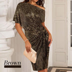 🔥 LAST DAY PROMOTION - 50%OFF 🔥💜 Women's One Shoulder Sequin Sparkling Party Club Dress