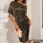 🔥 LAST DAY PROMOTION - 50%OFF 🔥💜 Women's One Shoulder Sequin Sparkling Party Club Dress