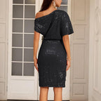 🔥 LAST DAY PROMOTION - 50%OFF 🔥💜 Women's One Shoulder Sequin Sparkling Party Club Dress