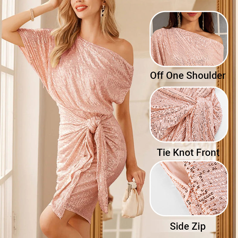 🔥 LAST DAY PROMOTION - 50%OFF 🔥💜 Women's One Shoulder Sequin Sparkling Party Club Dress