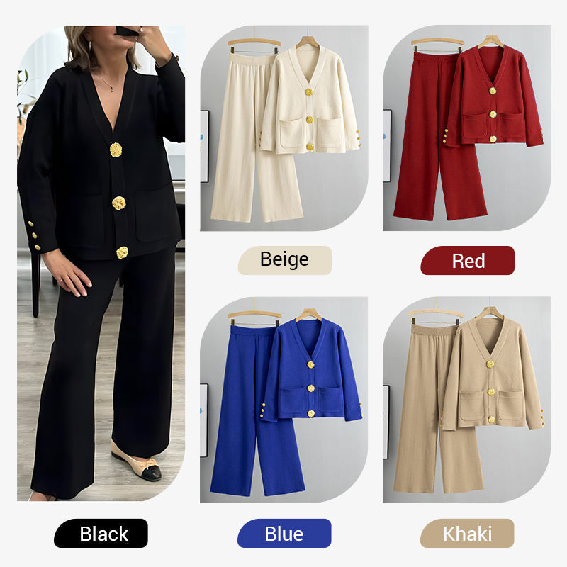 ⏳ Limited time 50% off! 💥Gold Button Soft Knit Trouser Co-Ord，Made of natural plant fibers