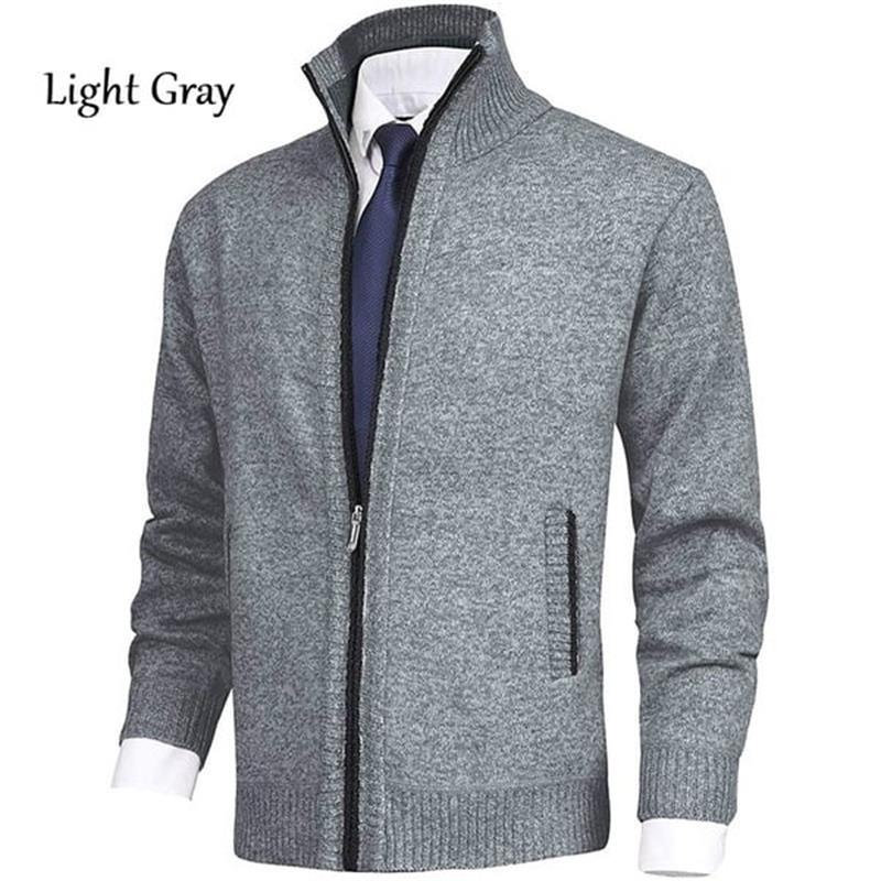 🔥50% off, while stocks last! 🎉 Men's Solid Color Stand Collar Fashion Cardigan Sweater Knit Jacket