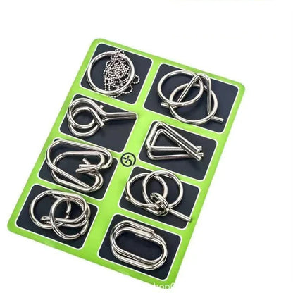 🔥Last day 50% off 🔥Metal Puzzle Ring Eight-Piece Blue Version Brain Teasers，Developing the human brain