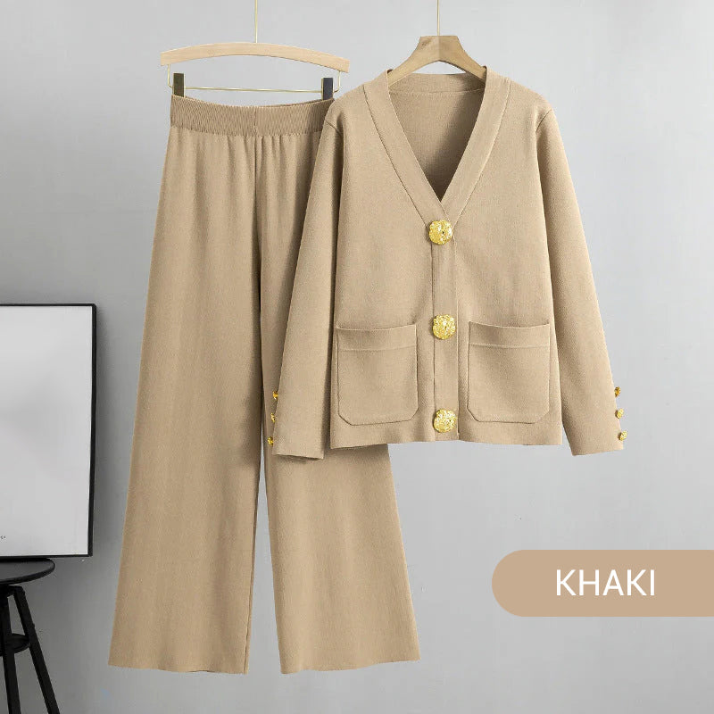 ⏳ Limited time 50% off! 💥Gold Button Soft Knit Trouser Co-Ord，Made of natural plant fibers