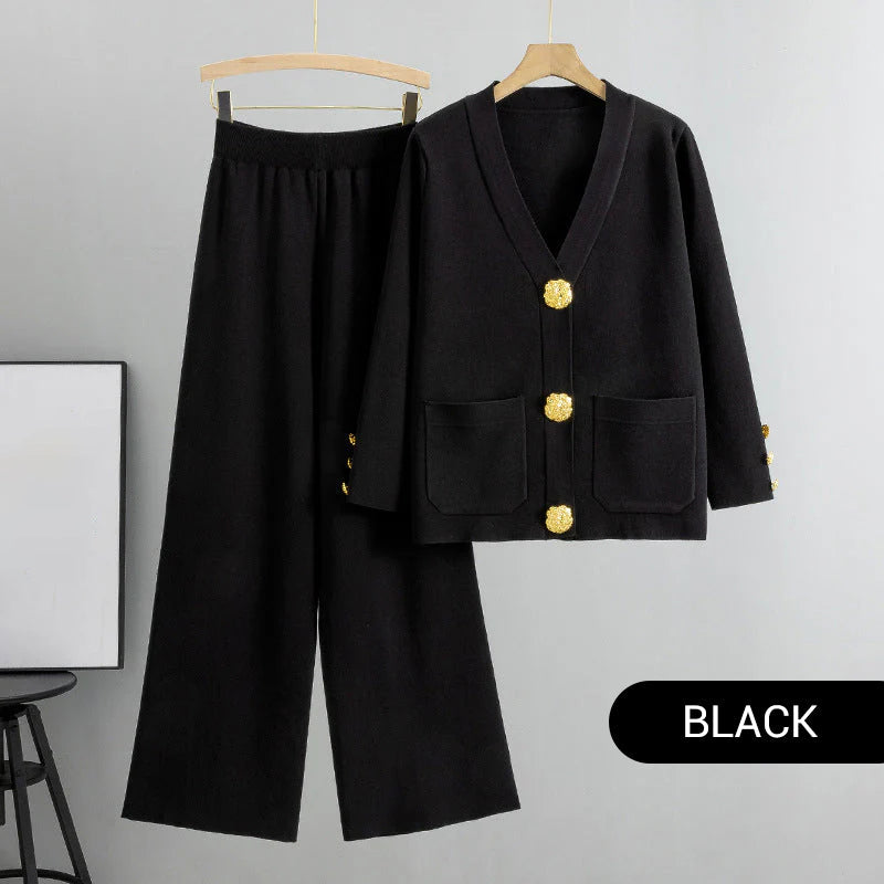 ⏳ Limited time 50% off! 💥Gold Button Soft Knit Trouser Co-Ord，Made of natural plant fibers