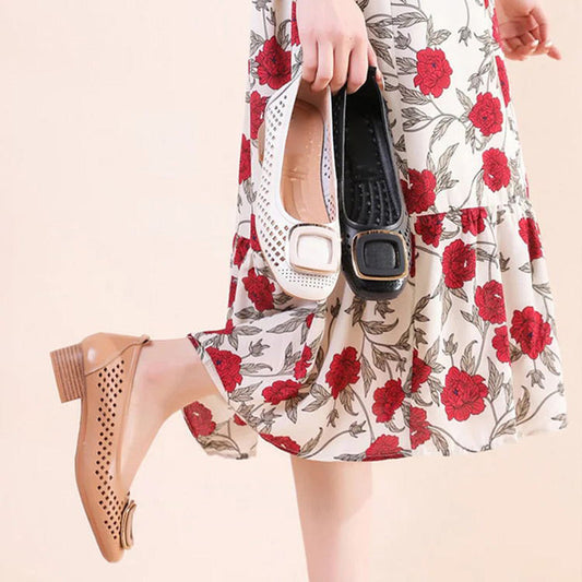 👠Female Soft Bottom Hollow Leather Flat Shoes（50% OFF）