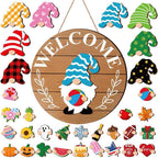 🍁Christmas Best Decorations🎄Interchangeable Wooden Gnome Welcome Sign🎈