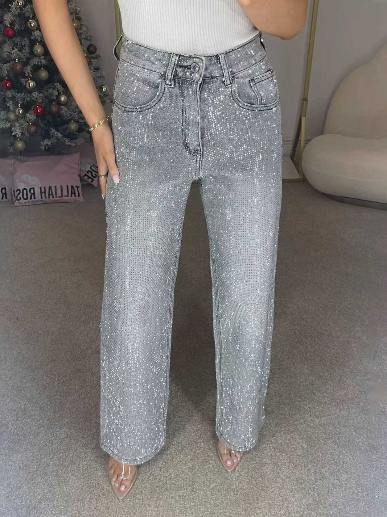 🔥50% off, while stocks last! 🎉It's £21.76 cheaper than Amazon🔥Straight leg jeans with rhinestones