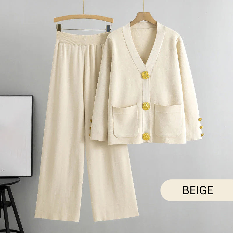 ⏳ Limited time 50% off! 💥Gold Button Soft Knit Trouser Co-Ord，Made of natural plant fibers