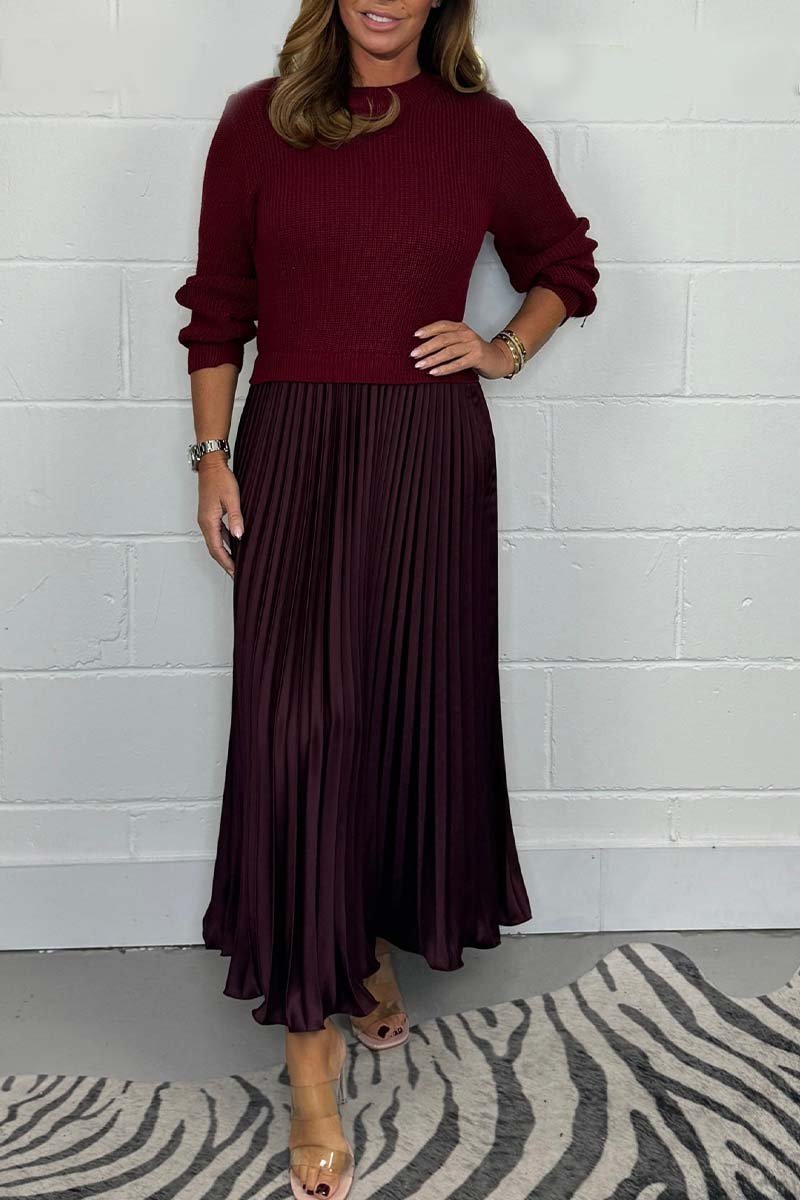 💖LAST DAY PROMOTION - 50%OFF 💖 Women's Solid Color Long Sleeve Jumper & Pleated Bottom Dress