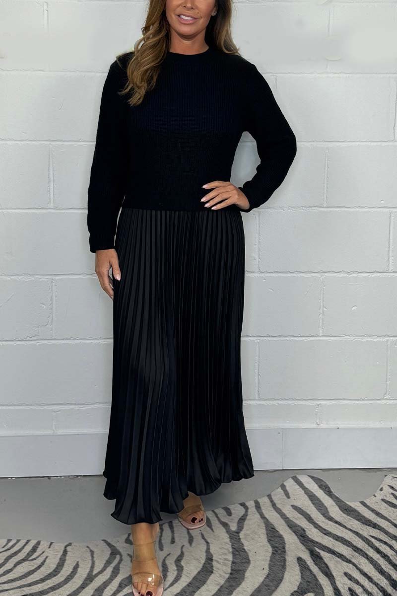 💖LAST DAY PROMOTION - 50%OFF 💖 Women's Solid Color Long Sleeve Jumper & Pleated Bottom Dress