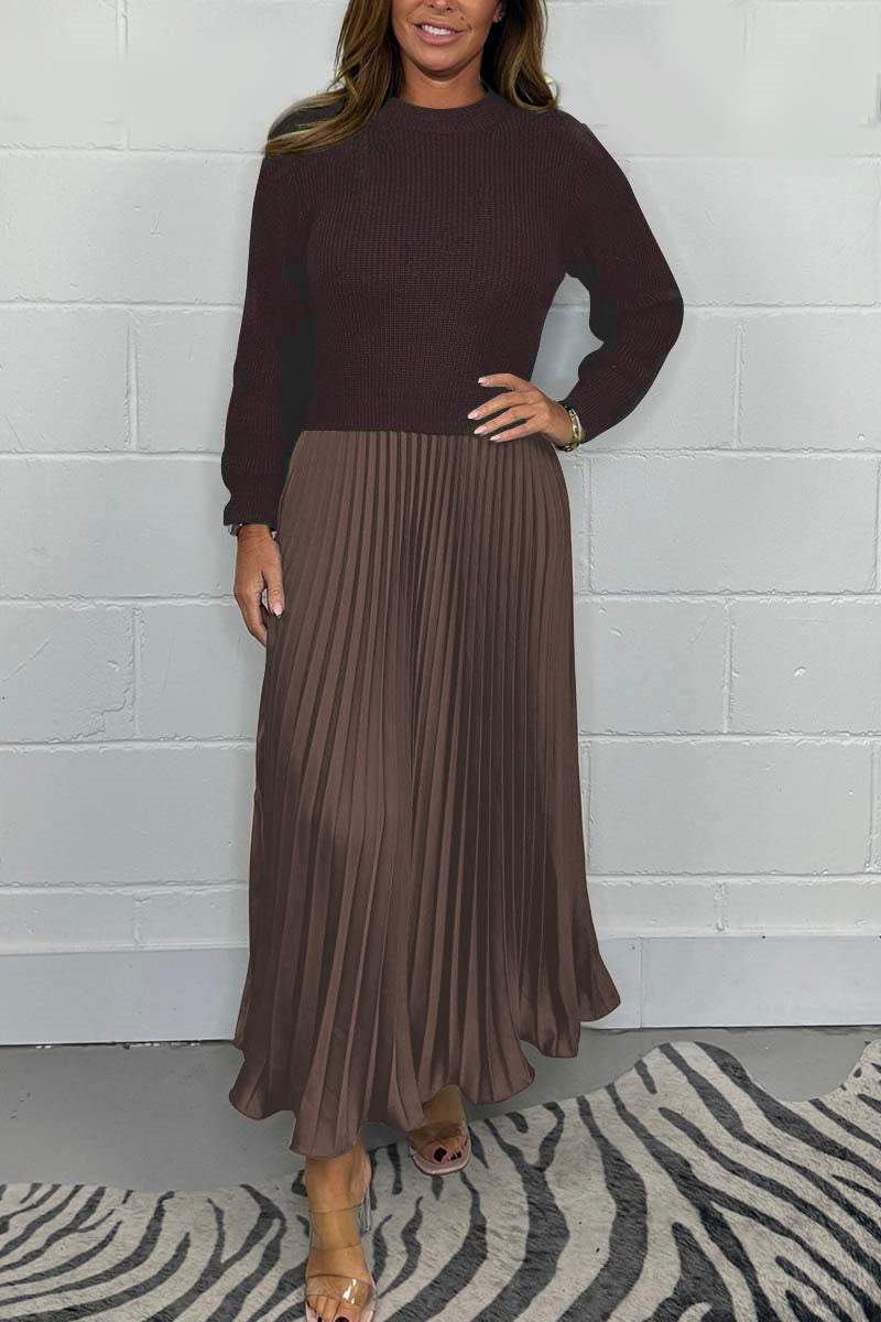 💖LAST DAY PROMOTION - 50%OFF 💖 Women's Solid Color Long Sleeve Jumper & Pleated Bottom Dress