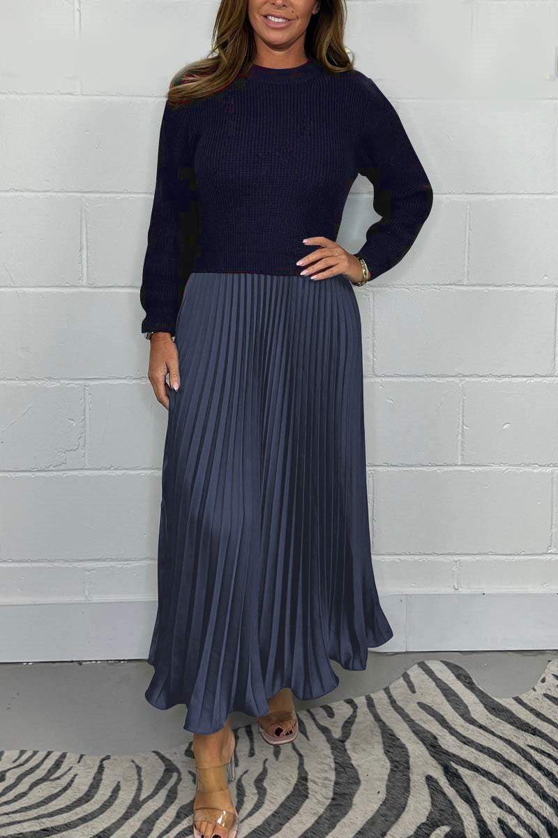 💖LAST DAY PROMOTION - 50%OFF 💖 Women's Solid Color Long Sleeve Jumper & Pleated Bottom Dress