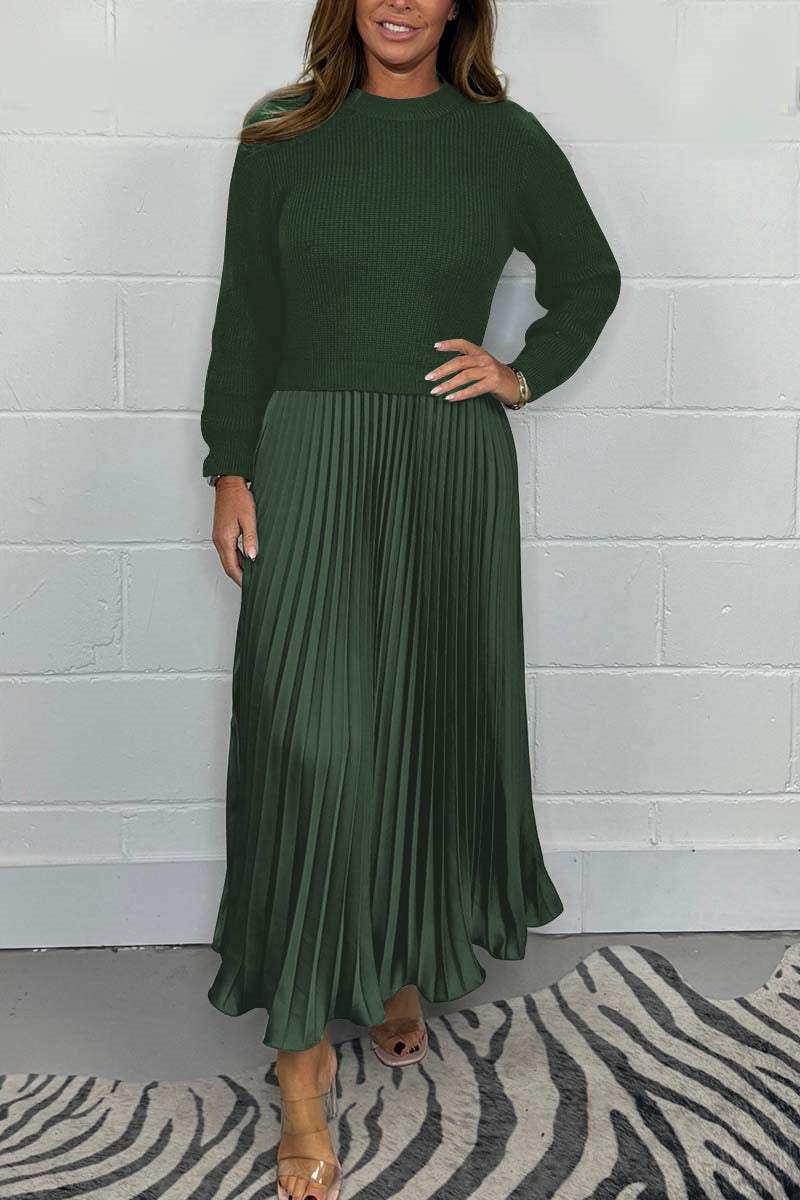 💖LAST DAY PROMOTION - 50%OFF 💖 Women's Solid Color Long Sleeve Jumper & Pleated Bottom Dress