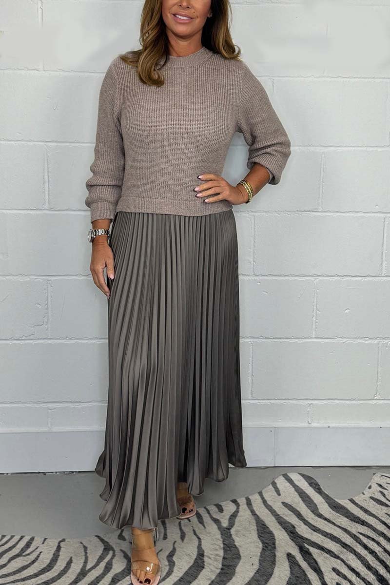 💖LAST DAY PROMOTION - 50%OFF 💖 Women's Solid Color Long Sleeve Jumper & Pleated Bottom Dress