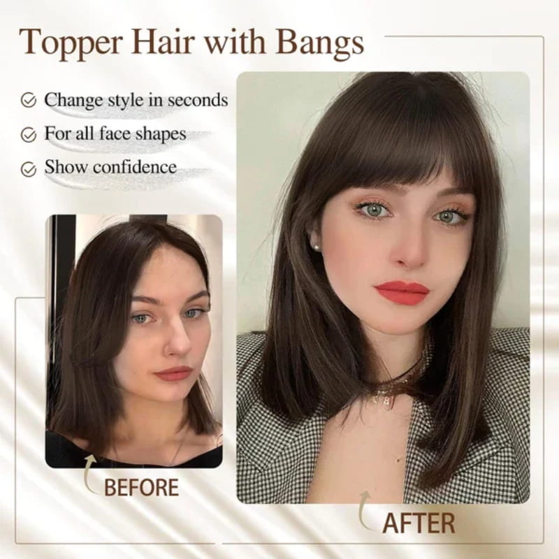 💁‍♀️ Natural Hair Toppers with Bangs – Undetectable Volume & Style! ✨👩🦰
