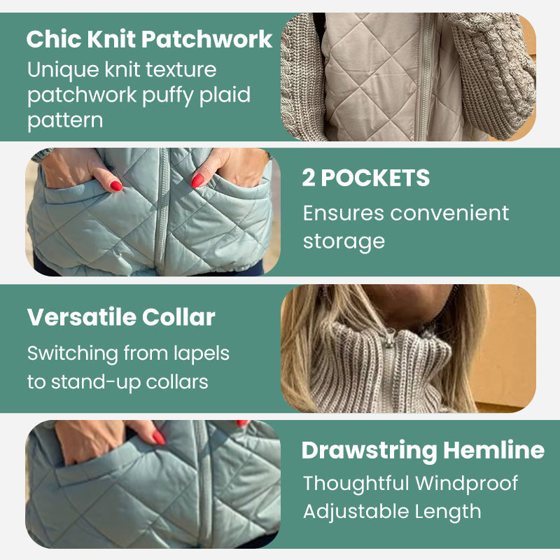 🍂⏳Time-limited Special⏰2025 New Women's Knit Patchwork Puffy Jacket