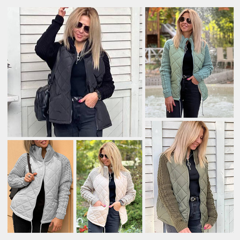 🍂⏳Time-limited Special⏰2025 New Women's Knit Patchwork Puffy Jacket