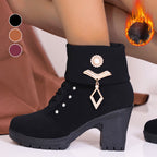 Women's Chunky Heeled Ankle Boots with Rhinestone Decor⚡New Arrivals Sale-50% OFF