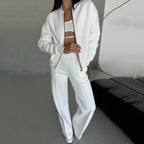 💕Hot Sale 50% OFF💖Women's Two-Piece Relaxed Fit Set - Zippered Jacket and Wide-Leg Pants