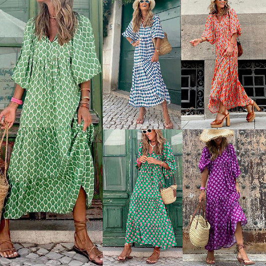 🎊50% off for a limited time🎊2025 Popular Women's Elegant Puff Sleeve Floral Boho Maxi Dress