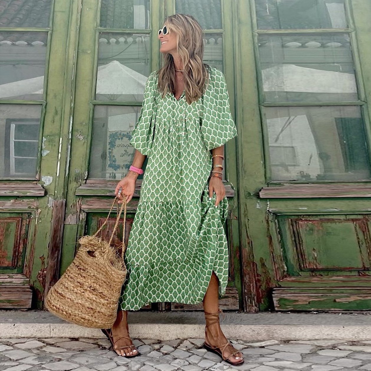 🎊50% off for a limited time🎊2025 Popular Women's Elegant Puff Sleeve Floral Boho Maxi Dress