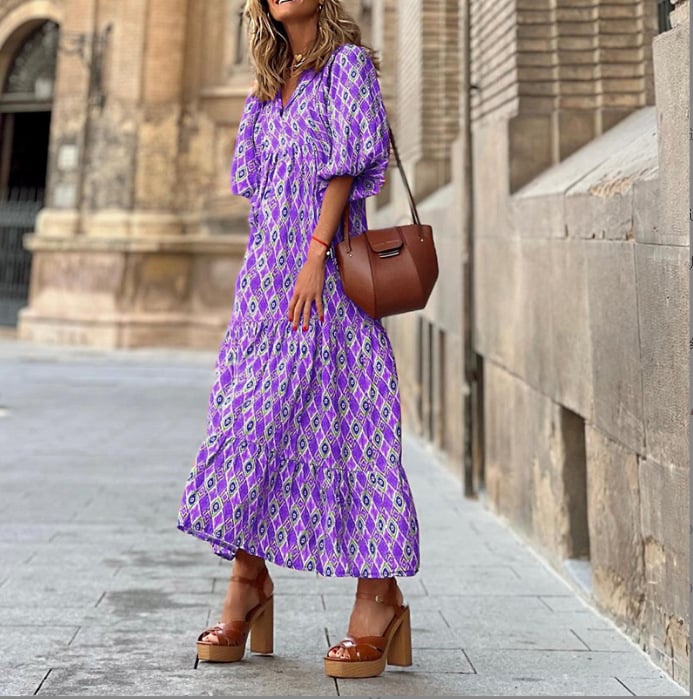 🎊50% off for a limited time🎊2025 Popular Women's Elegant Puff Sleeve Floral Boho Maxi Dress