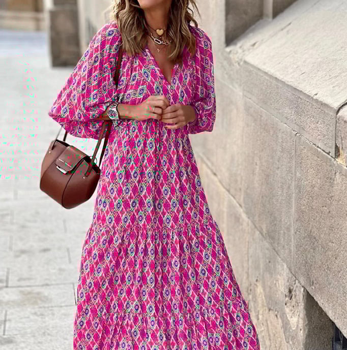 🎊50% off for a limited time🎊2025 Popular Women's Elegant Puff Sleeve Floral Boho Maxi Dress