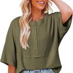 🔥Hot sale 50%off🔥🌿Casual Button Down Waffle Knit Top